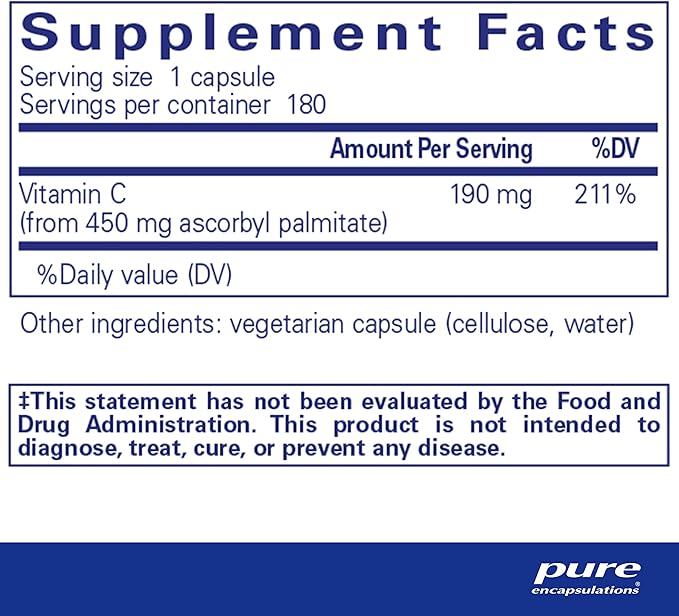 Pure Encapsulations Ascorbyl Palmitate | Vitamin C Supplement to Support Iron Absorption and a Healthy Immune System* | 180 Capsules