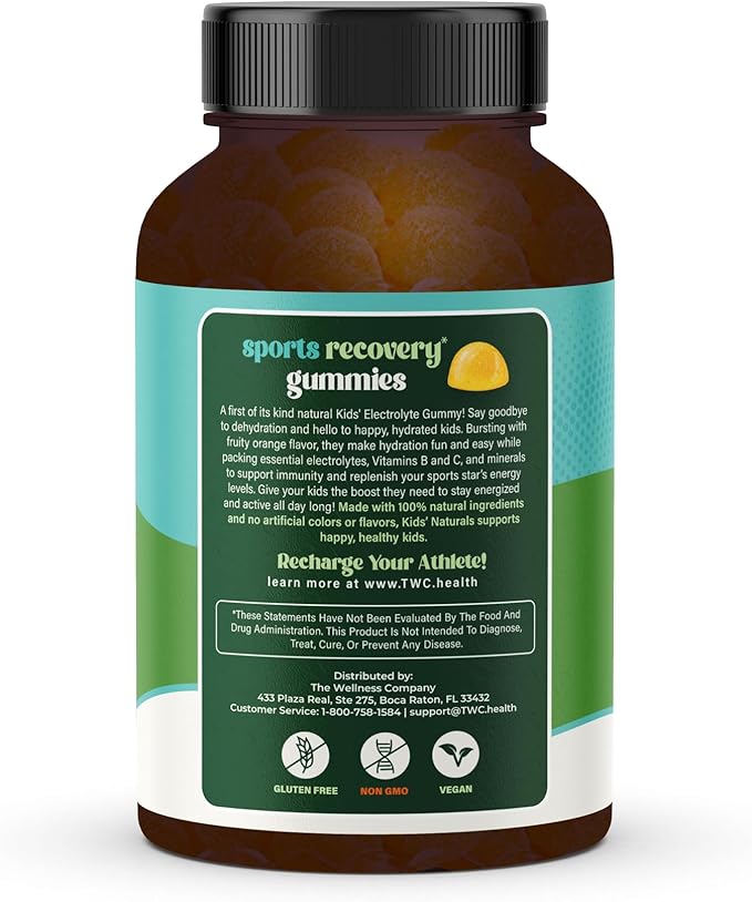 The Wellness Company Kids Sports Recovery Gummy Supplement | 60 Gummies - 1 Month Supply | Natural Eloctrlyte Booster with Essential Vitamins and Minerals to Replenish and Hydrate