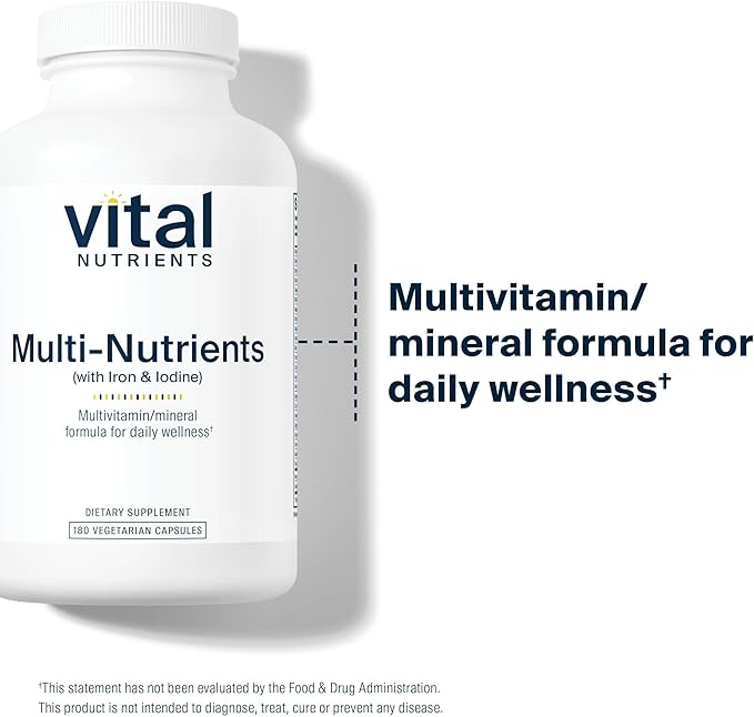 Vital Nutrients Multi-Nutrients with Iron and Iodine | Vegetarian Multivitamin and Mineral Supplement with Iron | Gluten, Dairy, Soy Free | Non-GMO | 180 Capsules