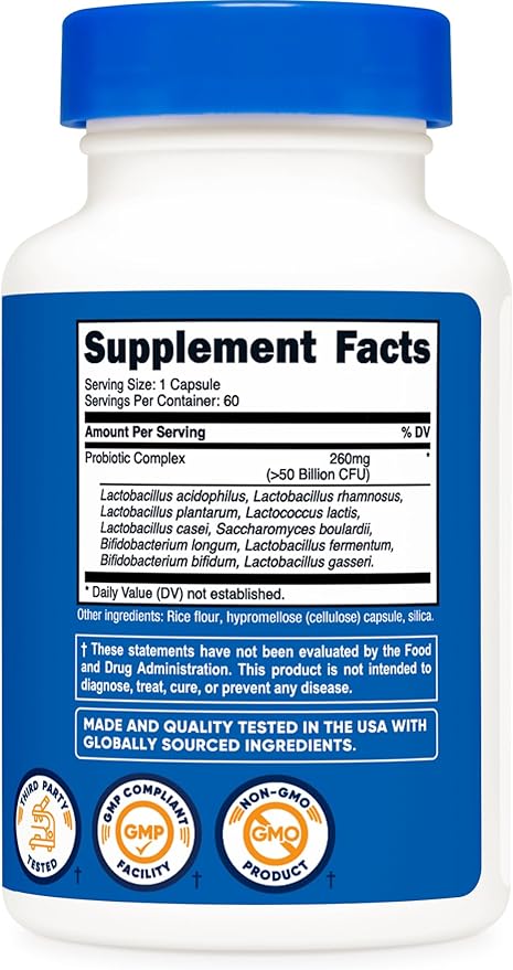 Nutricost Probiotic Complex - 50 Billion CFU, 60 Capsules - Probiotic for Men and Women - Vegetarian Capsules, Non-GMO, Gluten Free