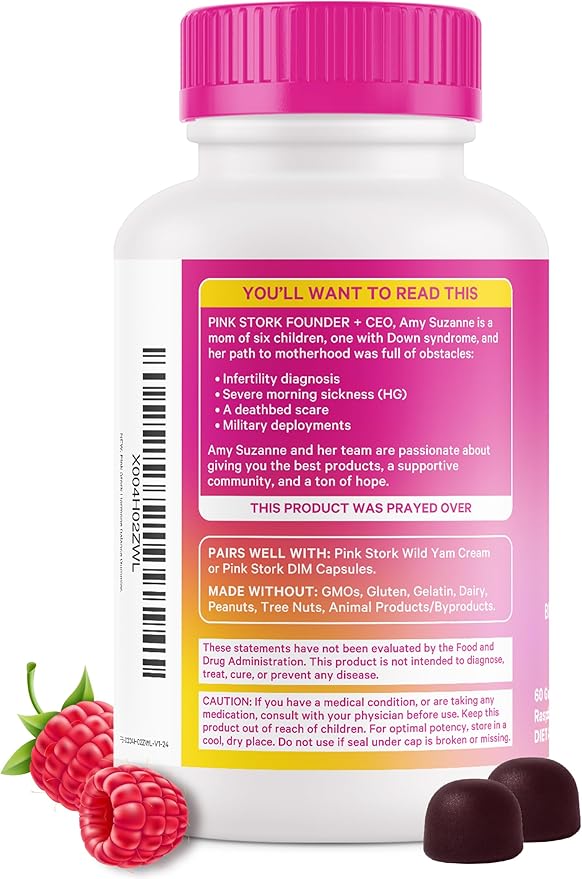Pink Stork Hormone Balance Gummies for Women - Hormone Harmony for Mood, Energy, Bloating - Hormonal PMS, Perimenopause & Menopause Support - Red Raspberry Leaf & Black Cohosh - 60 Gummy Supplements
