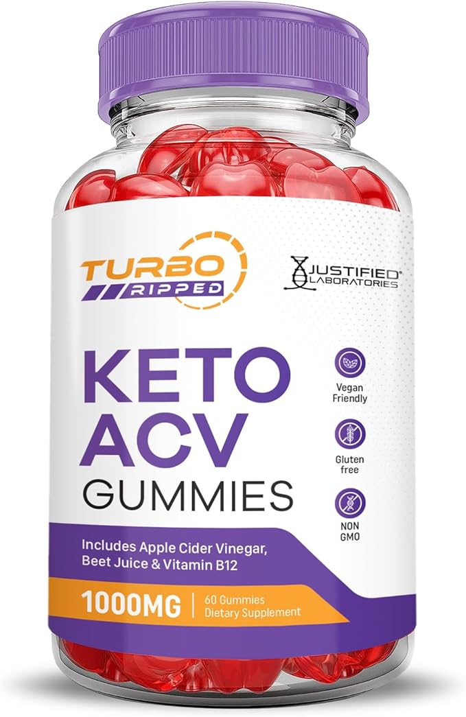 (5 Pack) Turbo Ripped Keto ACV Gummies Advanced Formula 1000MG Turbo Ripped Keto Gummies Apple Cider Vinegar Formulated with Pomegranate Beet Juice Powder B12 Vegan Non GMO 300 Gummys