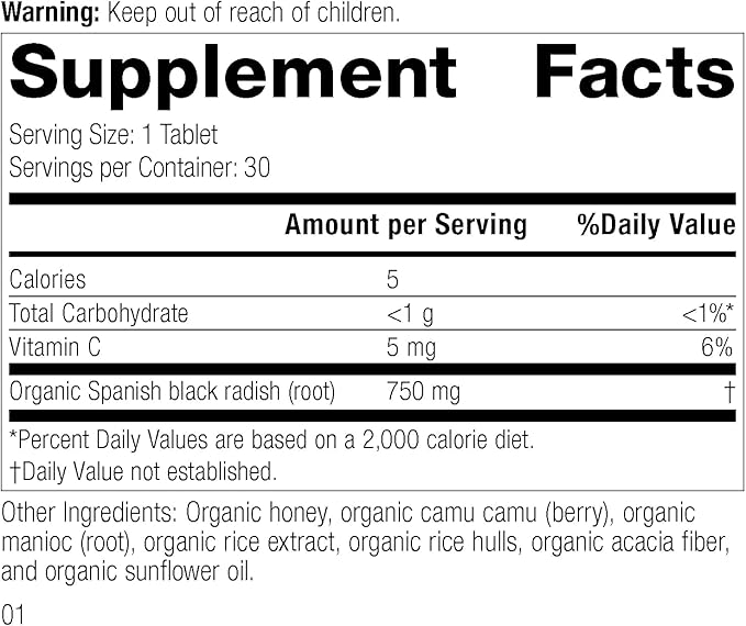 Standard Process Spanish Black Radish - Whole Food Detox, Liver Support, Digestion and Digestive Health, Gallbladder Support with Honey and Vitamin C - Vegetarian, Gluten Free - 30 Tablets
