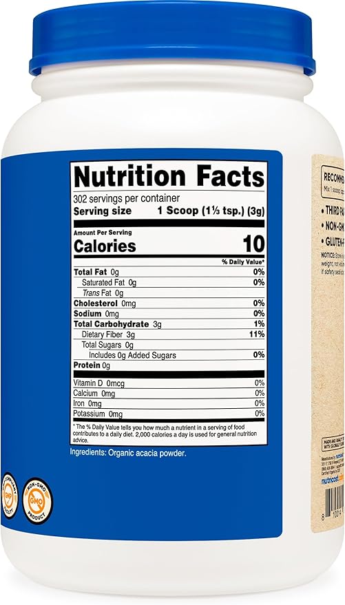Nutricost Organic Acacia Fiber Powder (2 LB) - USDA Certified Organic, Non-GMO, Gluten Free