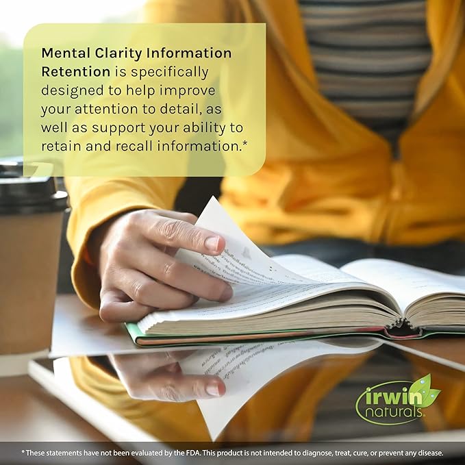 Irwin Naturals Mental Clarity Information Retention - 60 Liquid Soft-Gels, Pack of 2 - Helps Increase Attention to Detail & Retain and Recall Information Faster - 60 Total Servings
