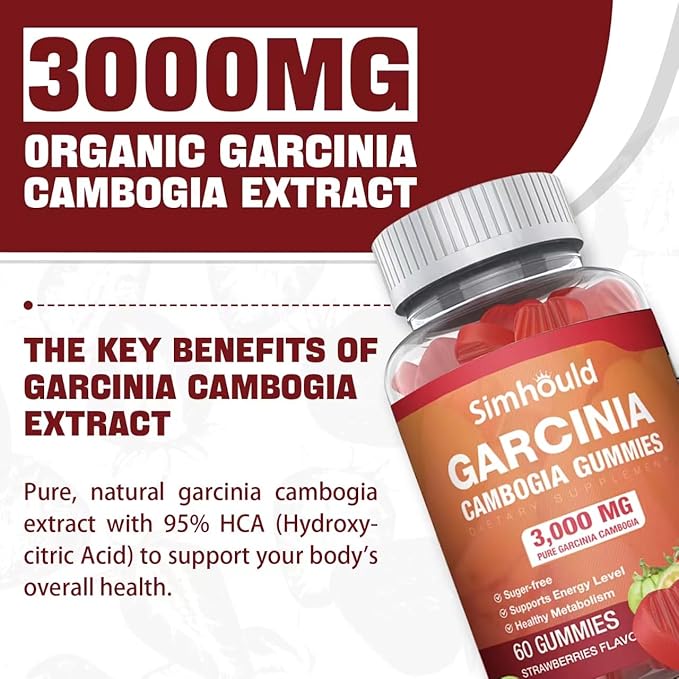 1 Pack Sugar Free Garcinia Cambogia Gummies - 3000mg 95% HCA with L-Carnitine, Energy Boost, Strawberry Flavor Gummy Easier to Take Than Pills & Capsules 60 Counts