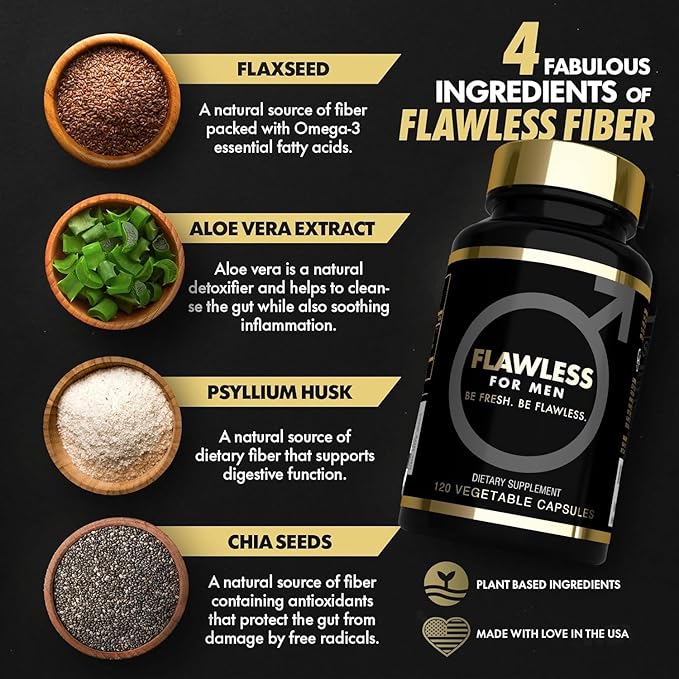USA'S Most Fiber Rich Supplement 120 Capsules Mega Dose 3000mg Blend Psyllium Husk, Aloe Vera, Chia Seed & Flaxseed Powder Gut Health, Cleanliness, Constipation