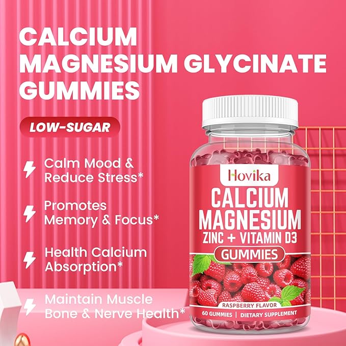 Calcium Magnesium Zinc Gummies with Potassium Vitamin C, B6, D3, K2 - Calcium for Women & Men - Calcium Magnesium Zinc Multi Vitamin Supplement for Bones, Muscles, Teeth, Calm, Mood - 2 Pack - 60 Cts