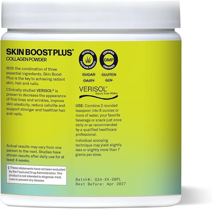 Sparkle Wellness Skin Boost Plus Verisol Collagen Peptides Protein Powder Vitamin C Orange Plus Supplement Drink, 7.7 oz