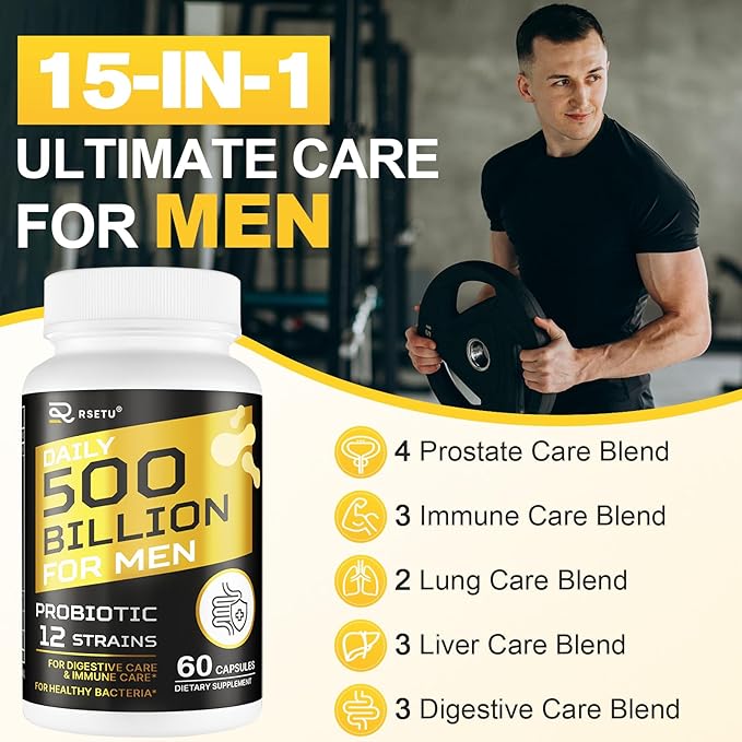 Probiotics for Men, 500 Billion CFU 12 Strains Mens Probiotic with Turmeric Cranberry & Goji, Gut Health for Men, Probiotics for Men Digestive Health, Bloating, Immune & Overall Health, 60-Day Supply
