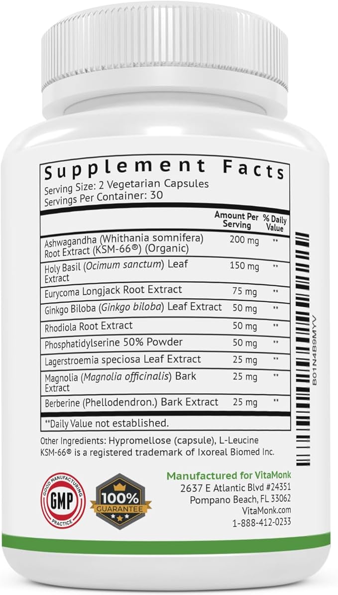 VitaMonk CortiTrax Natural Cortisol Blocker - Doctor Formulated Cortisol Manager, Cortisol Support & Cortisol Reducer (Already Within Normal Ranges)- 60 Capsule Cortisol Supplement