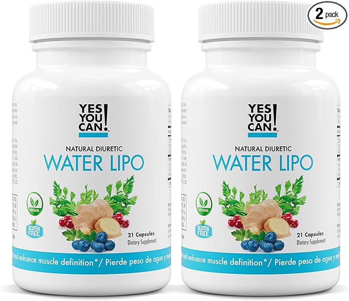 Yes You Can! Natural Water Lipo Pills - Diuretic Cleanse with Electrolytes & Vitamins - Helps with Water Retention - Gluten-Free, 21 Capsules Per Bottle (2 Pack)