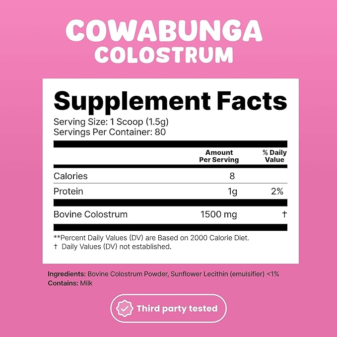 Cowabunga Colostrum - Premium, Pure & Unaltered Colostrum Powder Supplement - for Immune Support, Gut Health, Muscle Recovery & Wellness - Kosher & Halal Certified Calostro