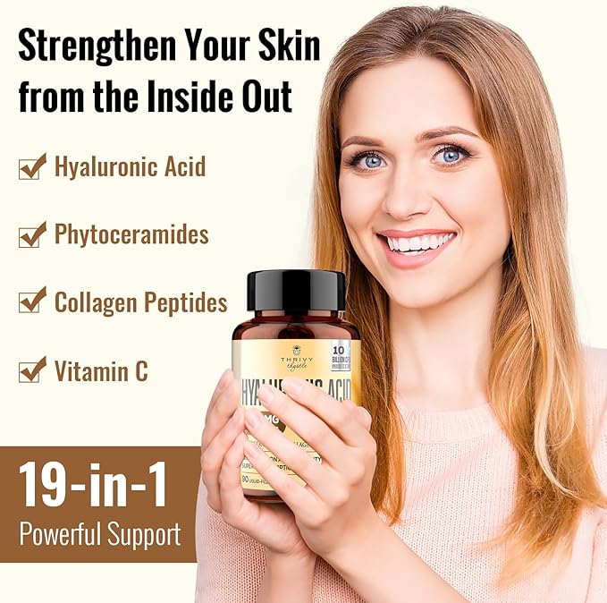 19-IN-1 Hyaluronic Acid Capsules - Hylunaric Acid 1200 mg, with Collagen Peptides, Vitamin C, Phytoceramides - Hyaluronic Acid Supplement for Skin, Eyes, Bones, Gastrointestinal (1 Pack)