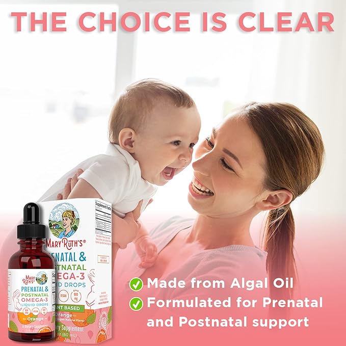 MaryRuth Organics Prenatal & Postnatal Omega-3 Liquid Drops 800mg DHA & 8mg of EPA Per Serving | Overall Wellness for Mom & Baby | 2oz