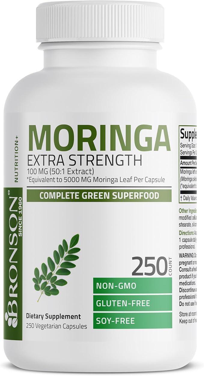 Bronson Moringa Extra Strength Capsules Moringa Oleifera Powder, 250 Count