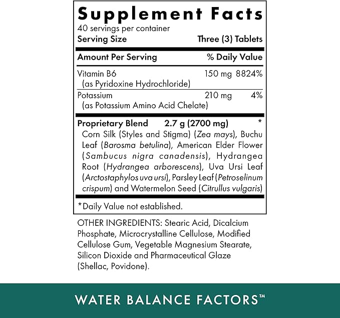 MICHAEL'S Health Naturopathic Programs Water Balance Factors - 120 Vegetarian Tablets - Helps Balance Fluid Levels - with Potassium & Vitamin B6 - Gluten Free, Kosher - 40 Servings