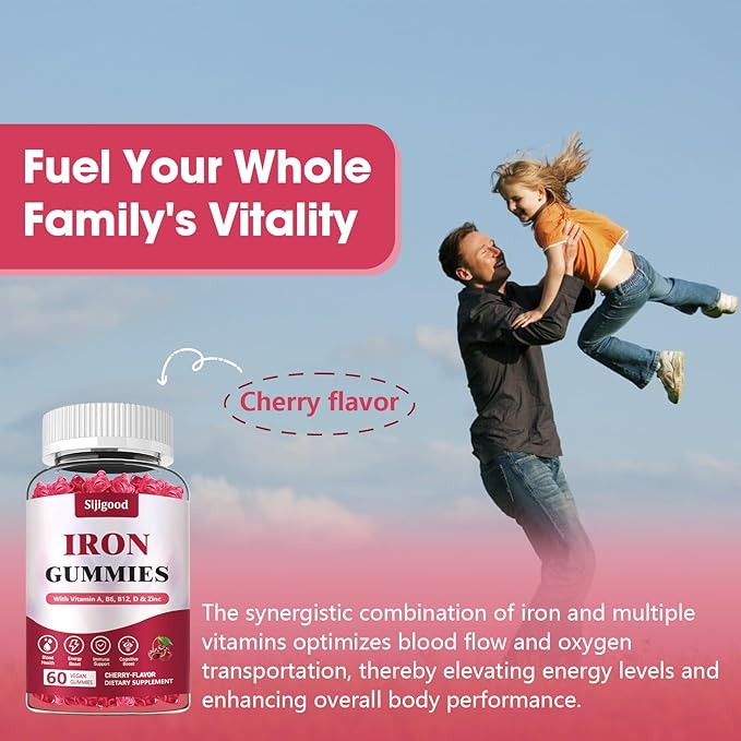 2 Pack Vegan Iron Supplement for Women, with Vitamin A, C, B6, B12, Folate and Zinc, Energy Boost, Sugar Free, No After Taste - Delicious Cherry Flavor, 120 Count