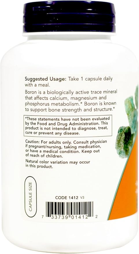 NOW Boron, 3 mg, 250 Capsules (Pack of 2)