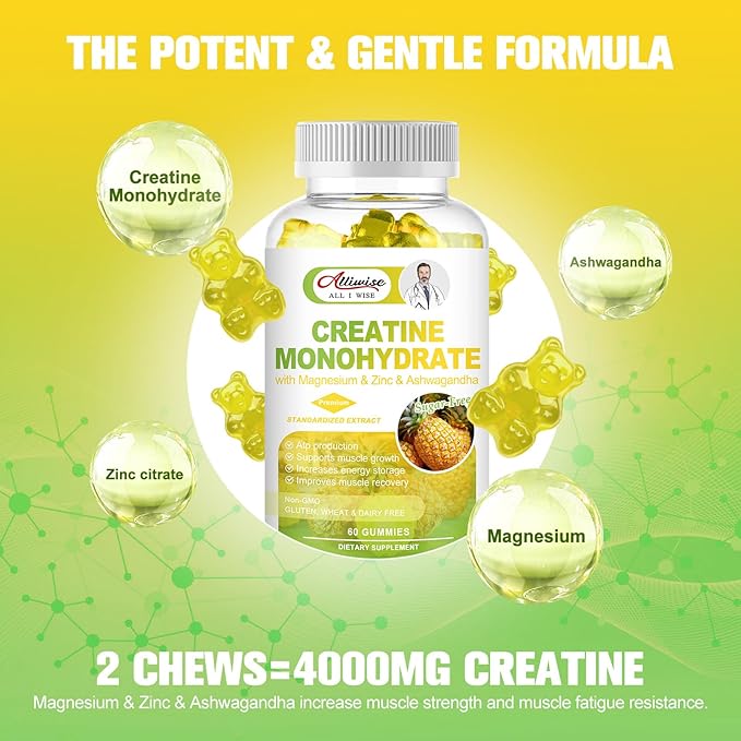 Creatine Monohydrate Gummy Gifts for Men Women, Multiple Creatine Supplement with 200mg Ashwagandha & Magnesium & Zinc for Muscle Builder & Strength, Energy, Pre Workout,Gym Accessories