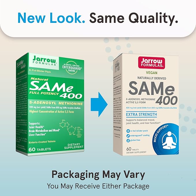 Jarrow Formulas Same 400 mg, Supports Joint Health, Liver Function, Brain Metabolism, 60 Tablets, Up to a 60 Day Supply,Pack of 12