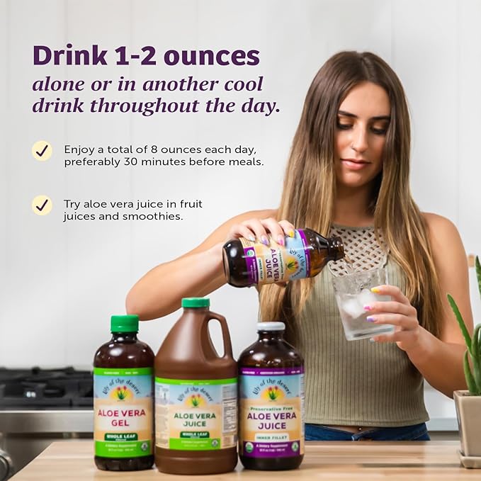 Lily of the Desert Aloe Vera Gel - Inner Fillet Thicker Consistency Aloe Vera Drink with Natural Vitamins,Digestive Enzymes for Gut Health, Stomach Relief, Wellness, Glowing Skin, 32 Fl Oz (Pack of 2)