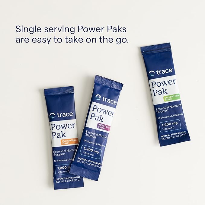 Trace Minerals | Power Pak Electrolyte Powder Packets | 1200 mg Vitamin C, Zinc, Magnesium | Boost Immunity, Hydration and Natural Energy | Lemon Lime | 30 Packets