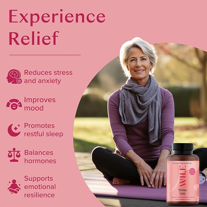 WILE Menopause & Perimenopause Supplements for Women with Ashwagandha - Stress Relief with Black Cohosh - Premenopausal Support for Improved Mood, Sleep, Hormone Balance - Vegan, 30 Servings