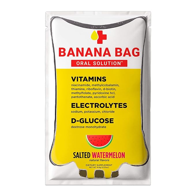 Banana Bag Oral Solution Recovery Packets - I.V. Alternative - Salted Watermelon 15pk: Pharmacist-Formulated for Fast Energy Boost, Rehydration & Wellness. Electrolytes + Vitamin C + Strong B-Complex
