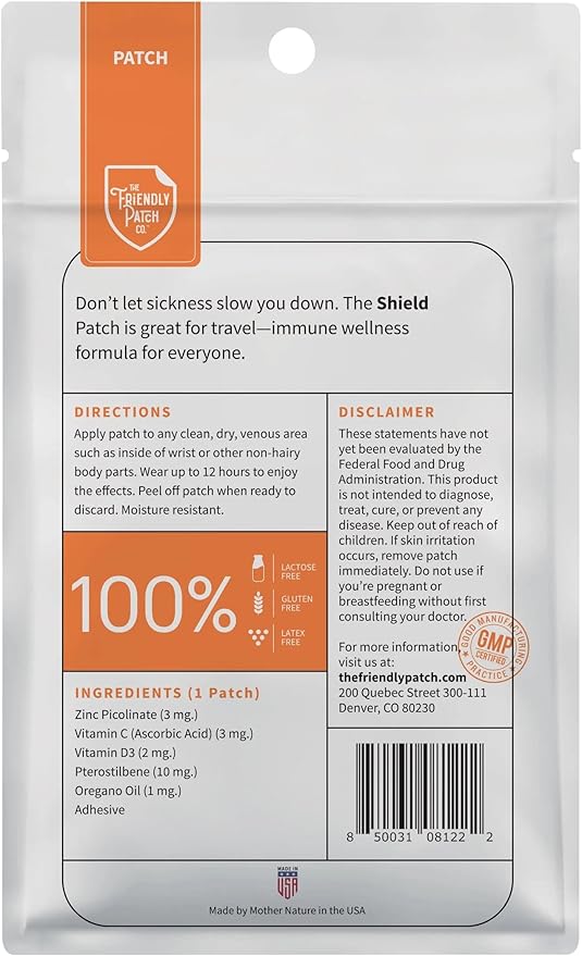 The Friendly Patch Shield Patch - D3, C & Zinc Patches - Wellness Patches Travel 8 Pack WERCSmart Certified to Ensure Formulation Ingredients and Consumer Safety Compliance
