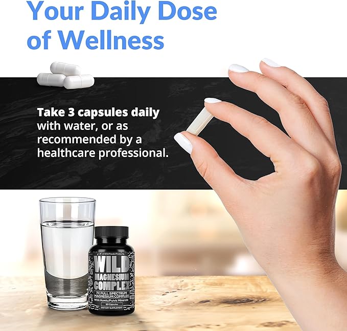 Wild Foods Magnesium Complex Supplement - 7X Forms, 90 Capsules - High Absorption Magnesium Glycinate, Bisglycinate, Malate, Orotate, Citrate - Full Spectrum Magnesium Supplement - 500mg Magnesium