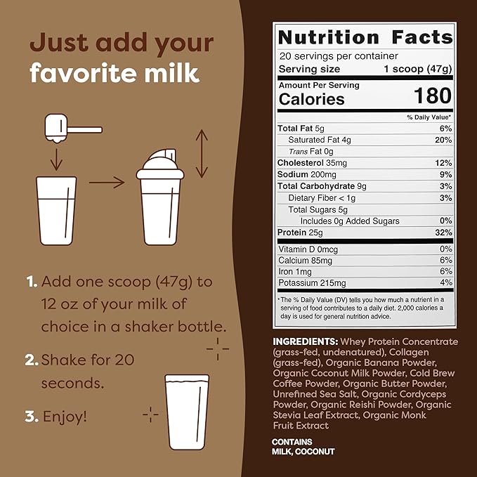 FlavCity Protein Powder Smoothie, Butter Coffee - 100% Grass-Fed Whey Protein Powder Shake with Collagen (25g of Protein) - Gluten Free & No Added Sugars (33.02 oz)