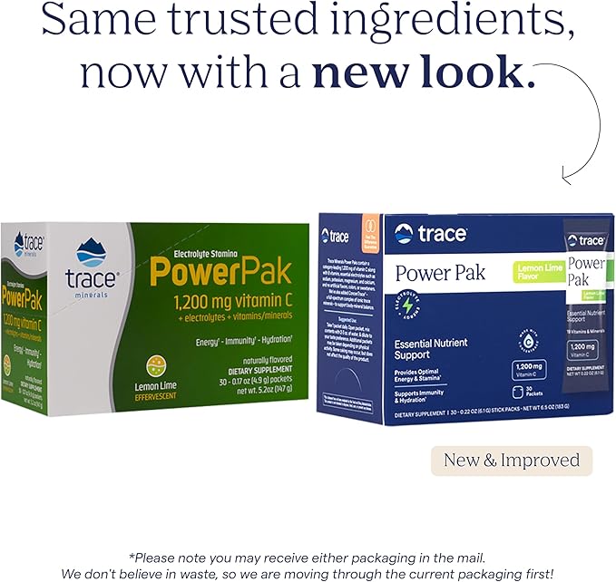 Trace Minerals | Power Pak Electrolyte Powder Packets | 1200 mg Vitamin C, Zinc, Magnesium | Boost Immunity, Hydration and Natural Energy | Lemon Lime | 30 Packets