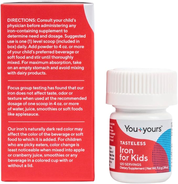 Tasteless Iron for Kids + Toddlers- 4-Month Supply- No Sweeteners, Flavors or Preservatives. Add to Beverages or Food. Pure, Flavorless Children's Iron Supplement.