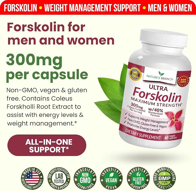 100% Ultra Pure Forskolin for Weight Management Maximum Strength | Coleus Forskohlii Root Extract Powder, 40% Standardized Lean Supplement for Men & Women, Premium Extreme Boost Complex - 60 Capsules