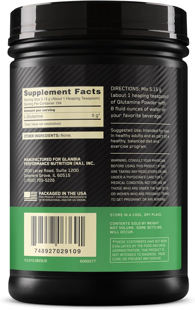 Optimum Nutrition L-Glutamine Muscle Recovery Powder, 1000 Gram, 194 Servings (Pack of 1)