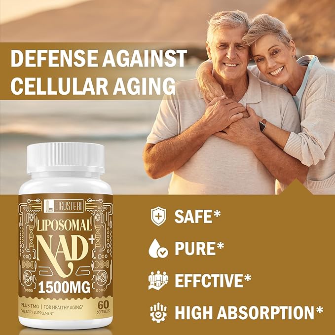 NAD Supplement 1500MG, Liposomal NAD+ Supplement with TMG, 98%+ Absorption, Pure NAD Plus, Non-GMO Aging Defense, Cellular Energy, Heart & Brain Function, Longevity, 60 Softgels