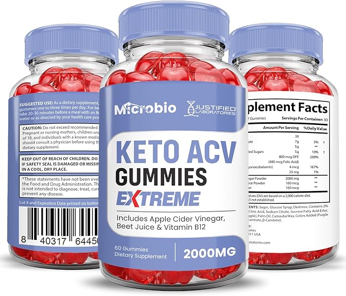 (5 Pack) Microbio Keto ACV Gummies Extreme 2000MG Micro Bio Keto Gummies Apple Cider Vinegar Formulated with Pomegranate Beet Juice Powder B12 Vegan Non GMO 300 Gummys