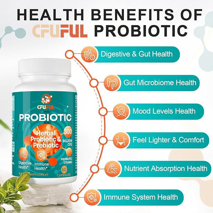 Probiotics for Women & Men - 300 Billion CFU & 24 Strains Probiotic with 15 Organic Herbs Prebiotics Blend, for Overall Digestive Health, Immune, Constipation, Gut & Bloating Health - 2 Month Supply