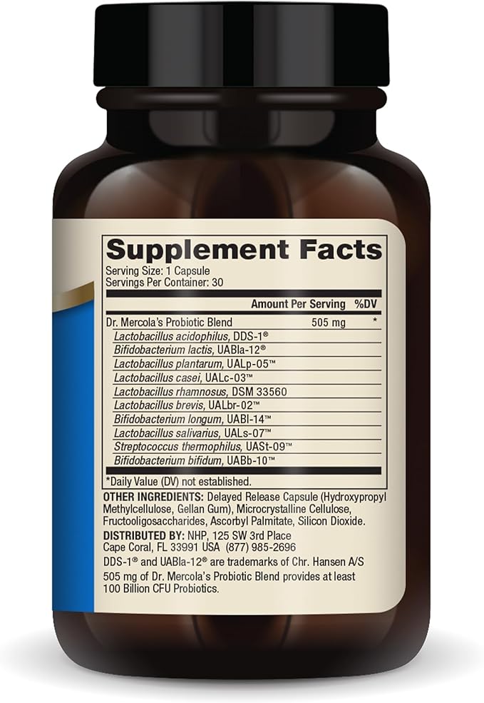 Dr. Mercola Complete Probiotics, 30 Servings (30 Capsules), 100 Billion CFU, Dietary Supplement, Digestive & Immune Support, Non-GMO