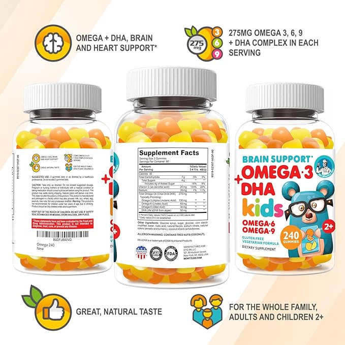 DR. MORITZ Omega 3 Kids Gummies - Vegan DHA Kids Omega 3 Gummies with Omega 3 6 9 - Omega 3 Gummies for Kids, No Fish Oil - Kids Omega 3 Supplement (240 Count)