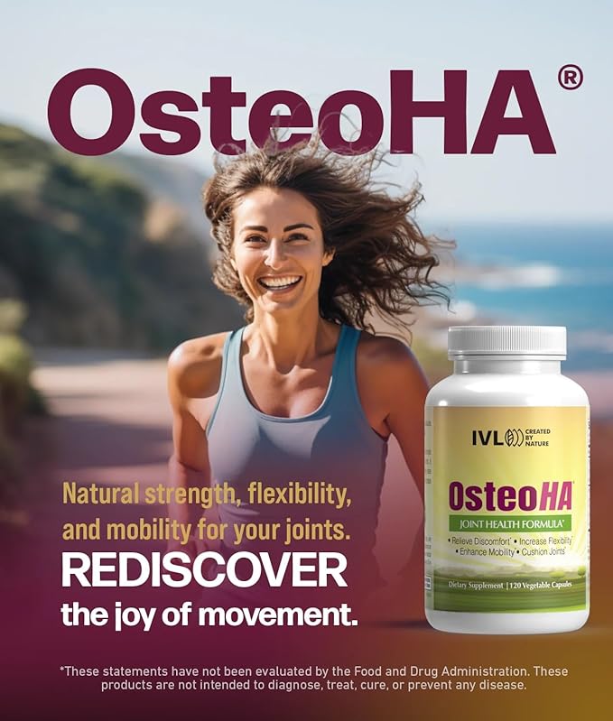 IVL OsteoHA Joint Health Formula - Joint Health Support Supplements - with Hyaluronic Acid - Flexibility, Mobility, Lifestyle - with Boswellia, Vitamin C (120 Vegetable Capsules)