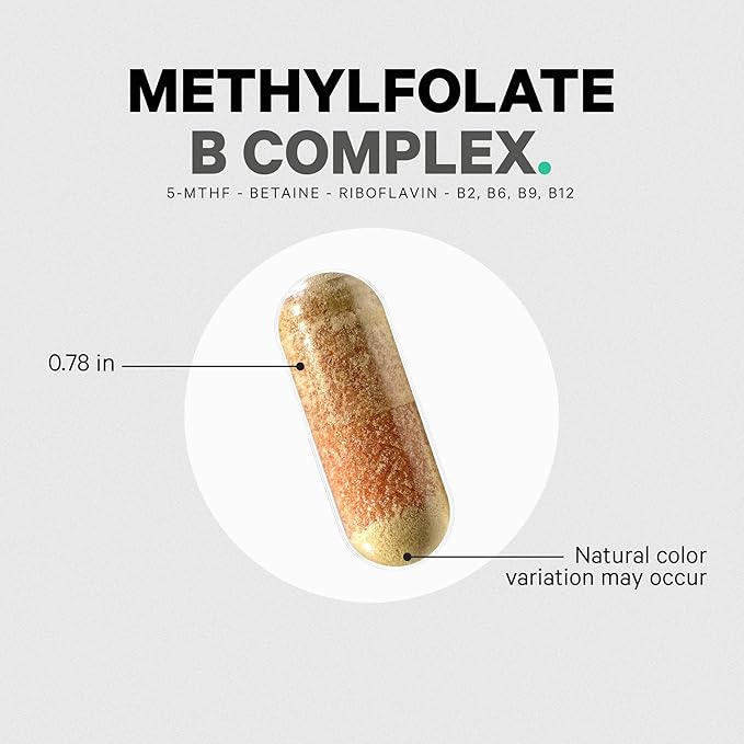 Codeage Methylfolate B Complex Supplements - 5 MTHF, Methylcobalamin 1000mcg Methylated Vitamin B12, Riboflavin, Betaine, Vitamins B6, Methylation Cycle MTHFR - 2 Months - 120 Capsules