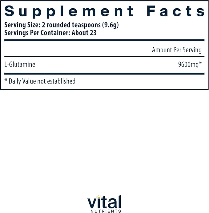 Vital Nutrients Glutamine Powder | 225g L-Glutamine | Healthy Gastrointestinal Tract Function | Gluten, Dairy, Soy Free | Non-GMO | 225g/8 oz L-Glutamine Powder
