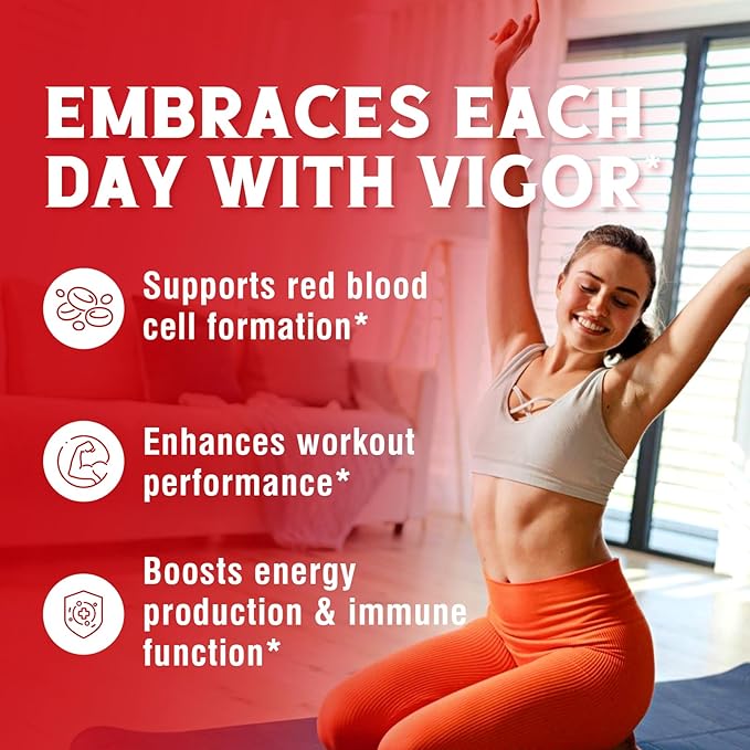 Iron Supplement for Women & Men, with Vitamins C, B6, B12 & Folate for Iron Deficiency, Blood Building & Energy Support, Stomach Friendly, Better Absorption, Non-GMO, No Gluten, 30 Vegan Caps
