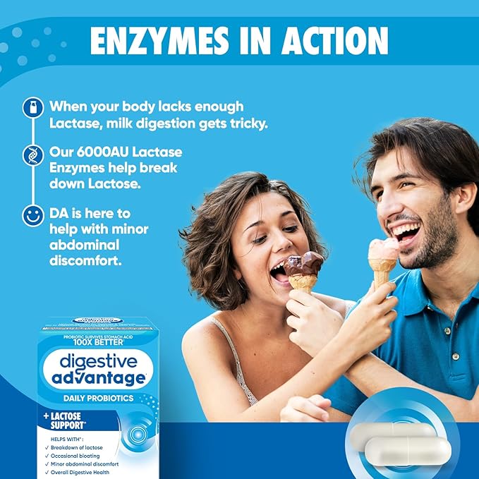 Digestive Advantage Lactose Defense with Lactase Enzymes & Probiotics for Digestive Health, Support for Breaking Down Lactose, Minor Abdominal Discomfort & Gut Health, 96ct Capsules (Pack of 4)