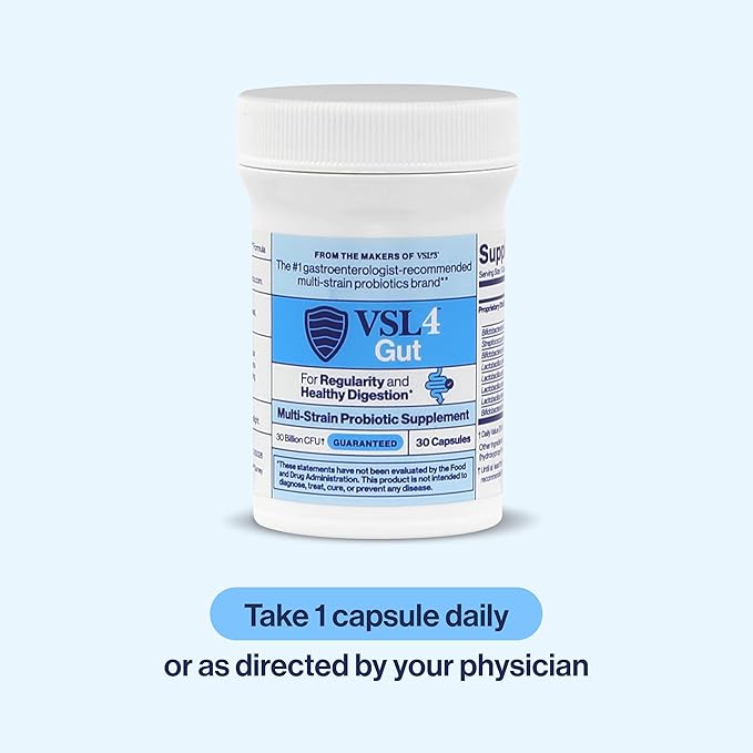 VSL4 Gut Health, Probiotics for Digestive Health, Probiotic Capsules for Gut Support and Regularity in Women & Men, Potent, Multi Strain Probiotic Supplement, 30 Billion CFU Per Capsule, 30 Pack