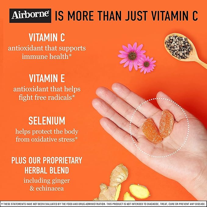 Airborne Kids 500mg Vitamin C Gummies, Kids Immune Support Zinc Gummies with Powerful Antioxidants VIT C & E - 63 Gummies, Assorted Fruit Flavor (Pack of 2)