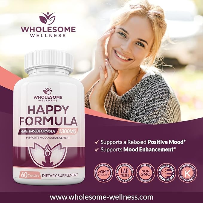Wholesome Wellness Happy Formula Natural Formula Relief Supplement for Women & Men | 60 Capsules