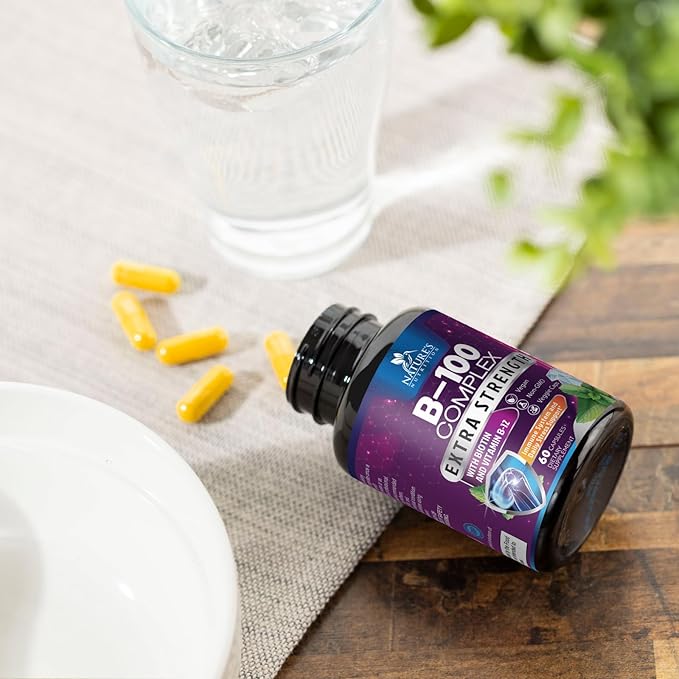 Vitamin B Complex Capsules with Vitamins B1 B2 B3 B6 B12 B100 C Biotin Folate & Folic Acid - Supplement for Energy, Brain, & Immune Support - Super B Vitamin Complex for Women & Men - 60 Vegan Pills